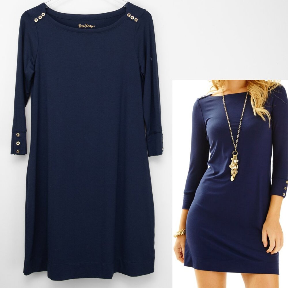 Lilly Pulitzer UPF 50+ Sophie Dress Solid Mini Preppy True Navy Blue Size Medium